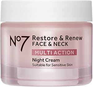 No7 Restore & Renew Multi Action Night Cream for Face & Neck - Nighttime Face Mois