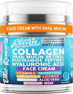 Snail Mucin Collagen Face Cream - Anti Aging Moisturizer with Retinol Niacinamide Hyaluron